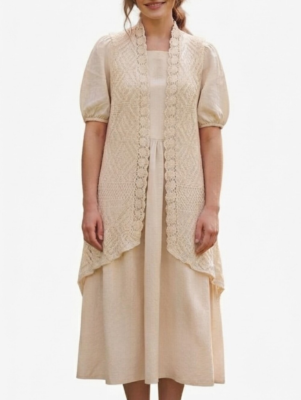 Rebecca Elliot Crochet Flowey Open Sleeveless Sweater Vest Cream Medium